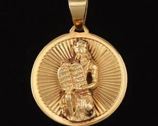 Gold Mogen David with Moses and Ten Commandments Pendant 