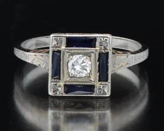 Art Deco 20k Sapphire and Diamond Ring 