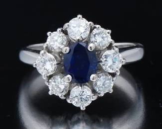Ladies Gold, Blue Sapphire and Diamond Ring 