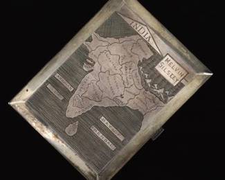 British Colonial Era Gold Vermeil on Silver Indian Subcontinent Map Cigarette Case