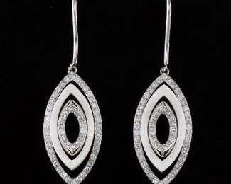 Ladies Pair of Gold, White Onyx and Diamond Earrings 