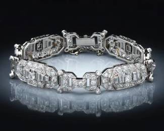 Ladies Art Deco Retro Platinum, Gold and Diamond Bracelet 