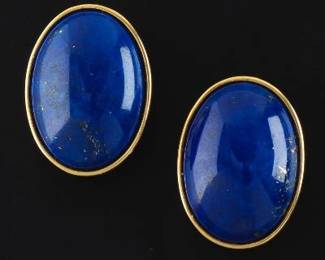 Ladies Pair of Gold and Fine Lapis Lazuli Ear Clips 