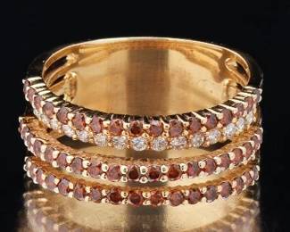 Ladies Gold, Orange and White Diamond Cascade Design Ring 