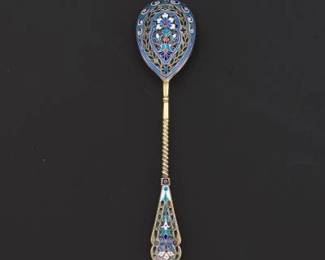 Russian SilverGilt and Cloisonne Enamel Teaspoon, Late 19th to Early 20th Century