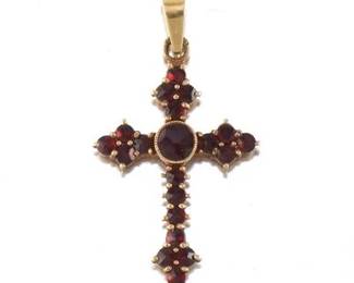 Ladies Victorian Style Gold and Garnet Cross 