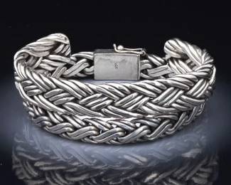 Two Sterling Silver Wide Braided Bracelets 