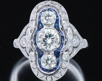 Ladies Edwardian Style Gold, Diamond and Bleu Sapphire Ring 