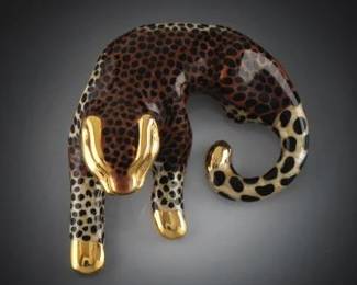 Ladies Cartier Style Gold and Enamels Panther Slider 