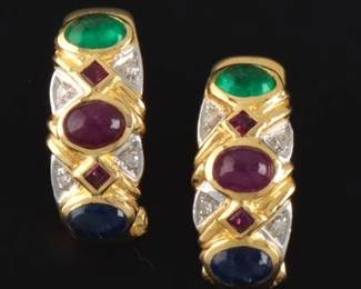 A Pair of Gold and Gemstone Earrings 