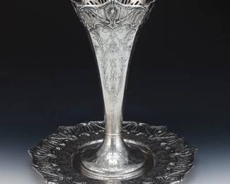 Graff, Washbourne Dunn Sterling Silver Ceremonial Trumpet Vase and Plate
