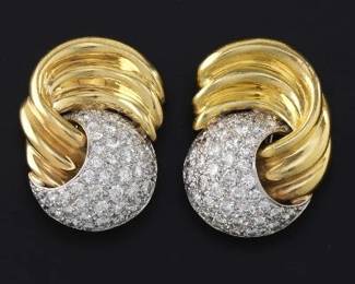A Pair of Gold and Pave Diamond Earrings 