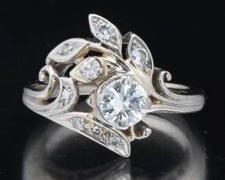 Ladies Gold and Diamond Bypass Organic Design Ring 