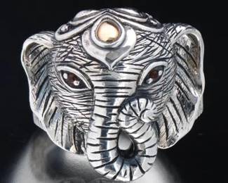 Jai Sterling Silver Elephant Head Ring 