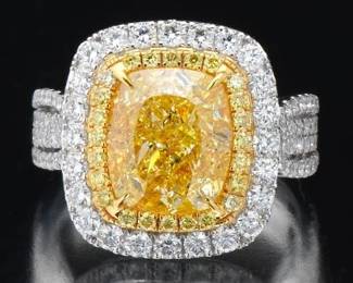Impressive 5.02 Carat Fancy Yellow Diamond Ring 