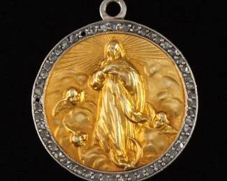 Edwardian Platinum, Gold and Diamond Ecclesiastical Medallion Charm, possibly French, dated 1912 