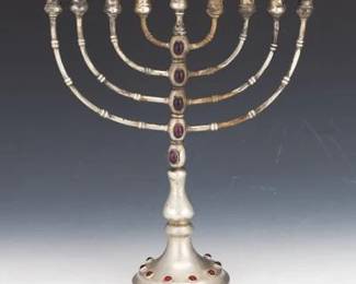 Sterling Silver Menorah with Inset Jewels