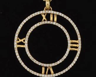 Ladies Gold and Diamond Clock Pendant on Chain 