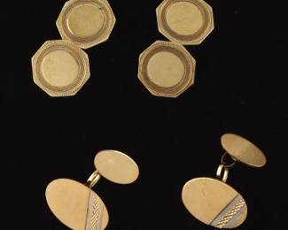 Two Pairs of Gold Art Deco and Vintage Cufflinks, American and English 