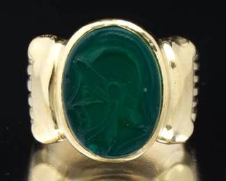 Ladies Gold and Emerald Color Venetian Glass Tagliamonte Style Ring 