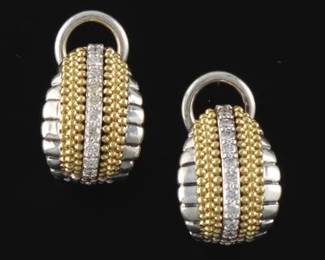 LAGOS Pair of 18K Gold, Sterling Silver and Diamond Earrings 