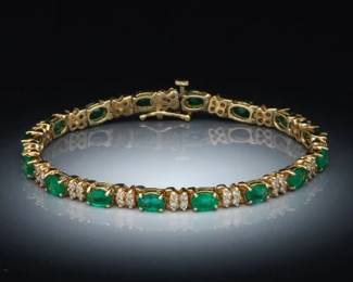 Ladies Gold, Diamond and Emerald Bracelet 