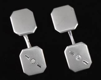 Art Deco Platium, Gold and Diamond Cufflinks 