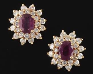 Ladies Pair of Gold, Ruby and Diamond Earrings 