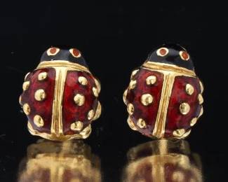 HIDALGO Pair of Gold and Enamel Ladybug Ear Studs 