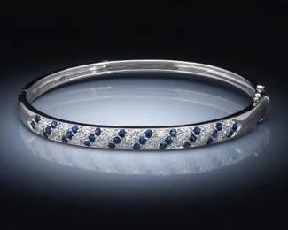 Ladies Gold, Diamond and Blue Sapphire Bangle 