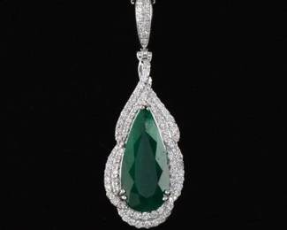 Rare Russian 5.38 Carat Emerald and Diamond Pendant, GIA Report 