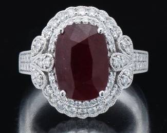 Ladies 5.15 Carat Ruby and Diamond Ring, GIA Report 