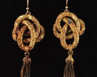 Victorian Pair of Gold Infinity Knot with Tassel Earrings 