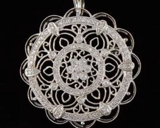 Ladies Gold and Diamond Medallion Brooch 