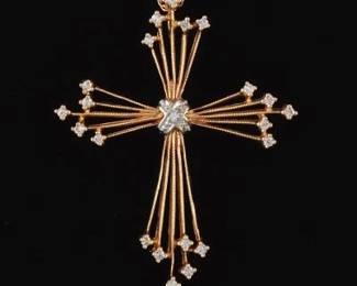Ladies Gold and Diamond Radiant Cross on Chain 