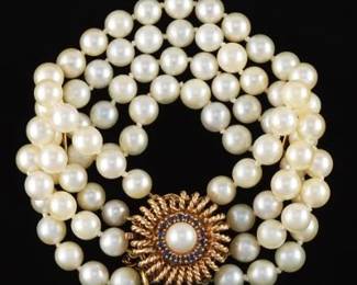 Ladies Vintage Gold, Gold Filled Chain, Pearls and Blue Sapphire Bracelet 