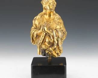 Italian Bronze Baroque Bust of a Female Saint, 17th Century 