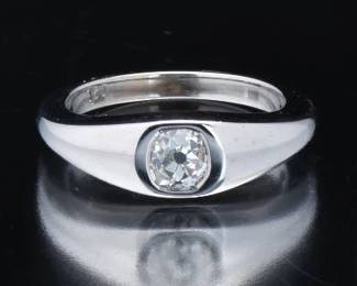 Gold and 0.65 European Cut Diamond Carat Ring 