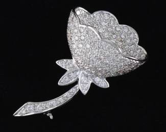 Ladies Gold and Diamond Floral Pin Brooch 