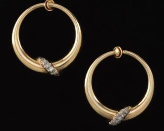 A Pair of Gold and Diamond Hoop Earrings 