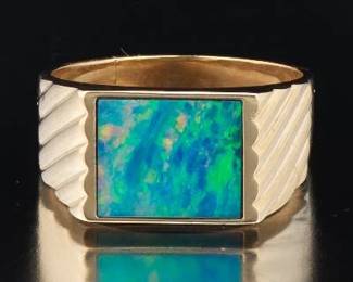 Gentlemans White Opal Ring 