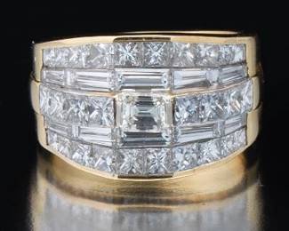 Ladies QUAD Designers Gold and Diamond Stepped Band Ring 