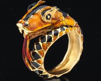Ladies 18K Gold and Enamel Serpent Ring 