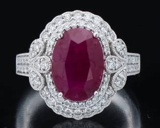 Ladies Burmese Ruby and Diamond Ring, GIA Report 