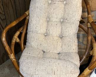 MCM Rattan Padded Swivel Chair