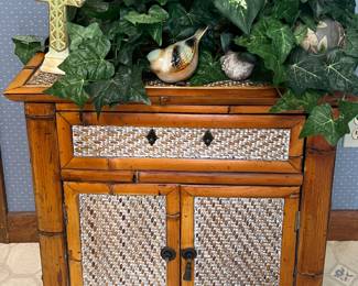 Rattan and Wood Accent Cabinet