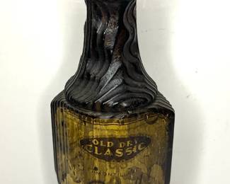 Wood Carved Sherry Bottle Candle Holder