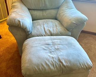 Pale Blue Microfiber Armchair and Ottoman
