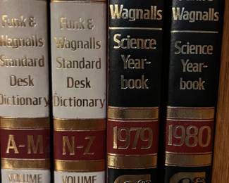 Funk & Wagnalls Leather-bound Desk Dictionary and Science Yearbooks from 1979-80