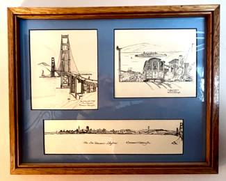 Framed Sketches of San Francisco signed by Diarmuid Harrington